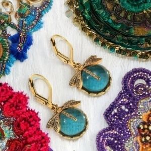 ANTHROPOLOGIE BLUE GLASS DRAGONFLY EARRINGS 1